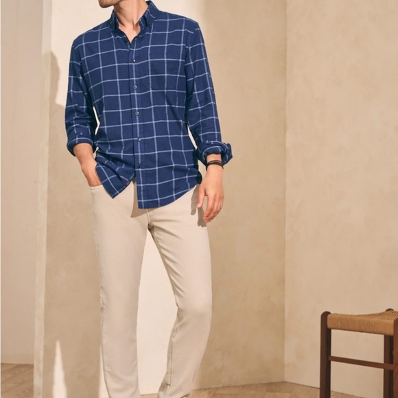 Faherty Men’s The All Time Shirt Navy Windowpane Casual Button Down,Tailored Fit - Picture 2 of 15